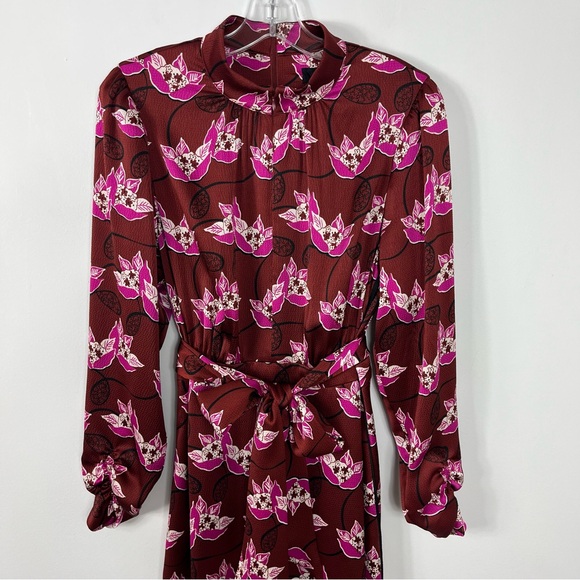 ME+EM Printed Textured Satin Maxi Dress Size 10 Burgundy Waterlily Print - Picture 6 of 12